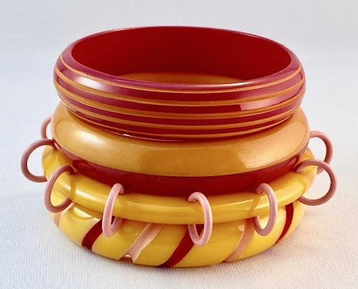 BB153 red and corn bakelite bangles